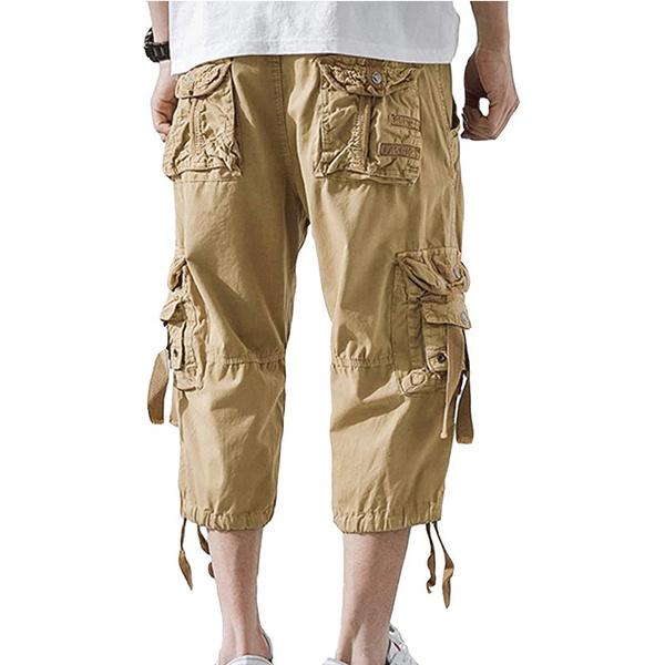 Летние мужские повседневные короткие брюки-карго 3/4 свободного покроя ниже колена, капри, брюки-карго, хлопок