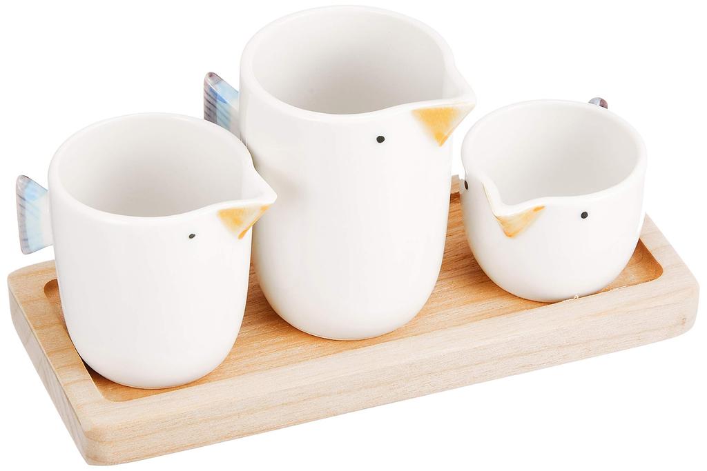 Nishikai Toki Hasami Ware H.Craft Tori 3-Piece Mini Pot 42926 Approx. S-5cm W X 4cm D X 3cm H, M-5cm W X 4cm D X 4.5cm H, L-5.5cm W X 4.5cm D X 6.5cm