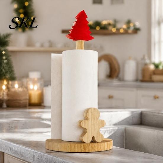 Handmade Wooden Holiday Gift Christmas Paper Towel Holder, Snowman And Tree Design, Rustic Decor for Dining Table Decorative Roll Holder Kitchen
