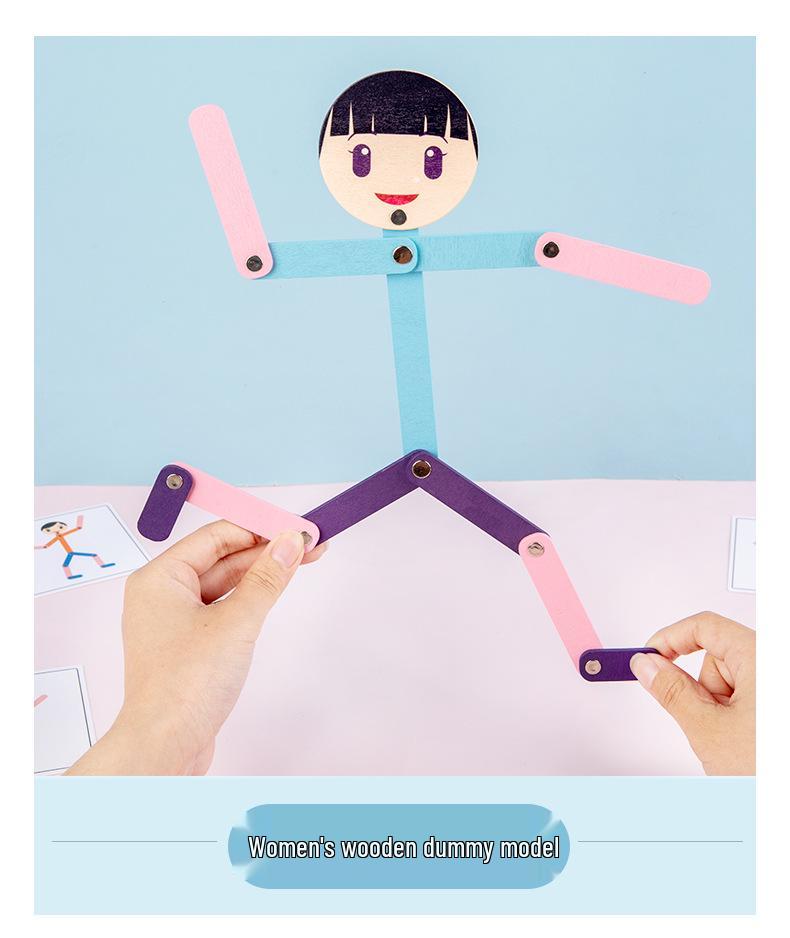 Гибкие бамбуковые конечности Деревянный манекен-головоломка: Детская игрушка для раннего развития
