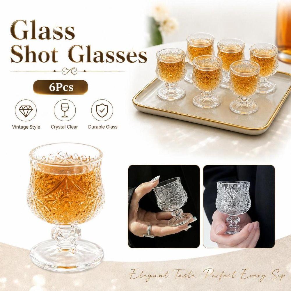 6Pcs 50ML Stemmed Shot Glasses Transparent Mini Liquor Cups New Glass Shot Glasses Home Bar