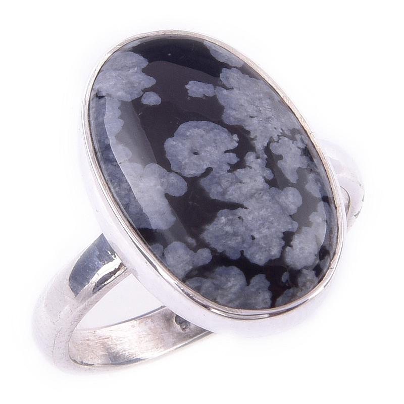 Кольцо ручной работы из стерлингового серебра 925 пробы с натуральным снежиночным обсидианом S.7 o4w02