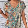 Богемная летняя женская блузка с принтом в стиле ретро, ​​повседневные топы, элегантные пляжные свободные рубашки с коротким рукавом для женщин, модные праздничные женские блузки 24482