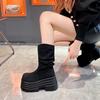 Fashion 10CM New 2024 Autumn Platform Mid-calf Boots High Heels Women Thick Sole Winter Leather Sock Shoes Chunky Motorcycle Boots Woman