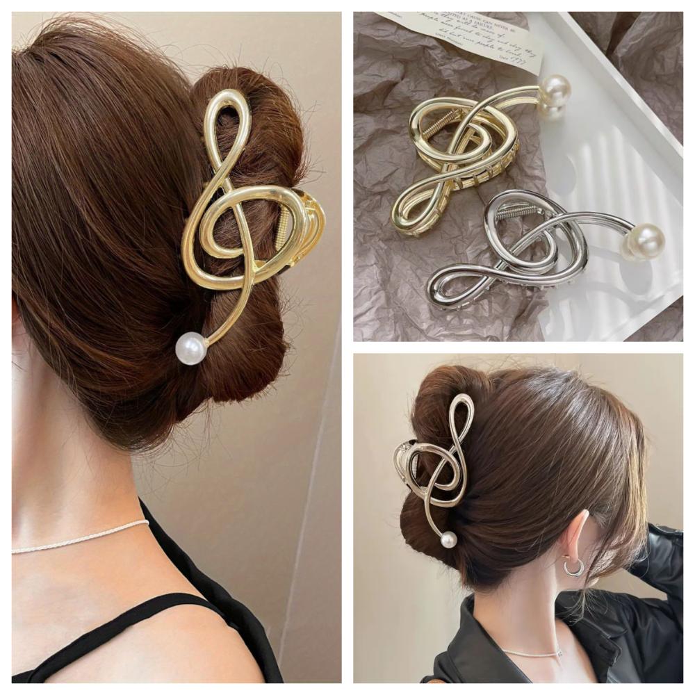 Pearl Music Note Hair Claw Zinc Zinc Zinc Alloy Treble Clef Hair Clip Exquisite   Makeup Hair Clips