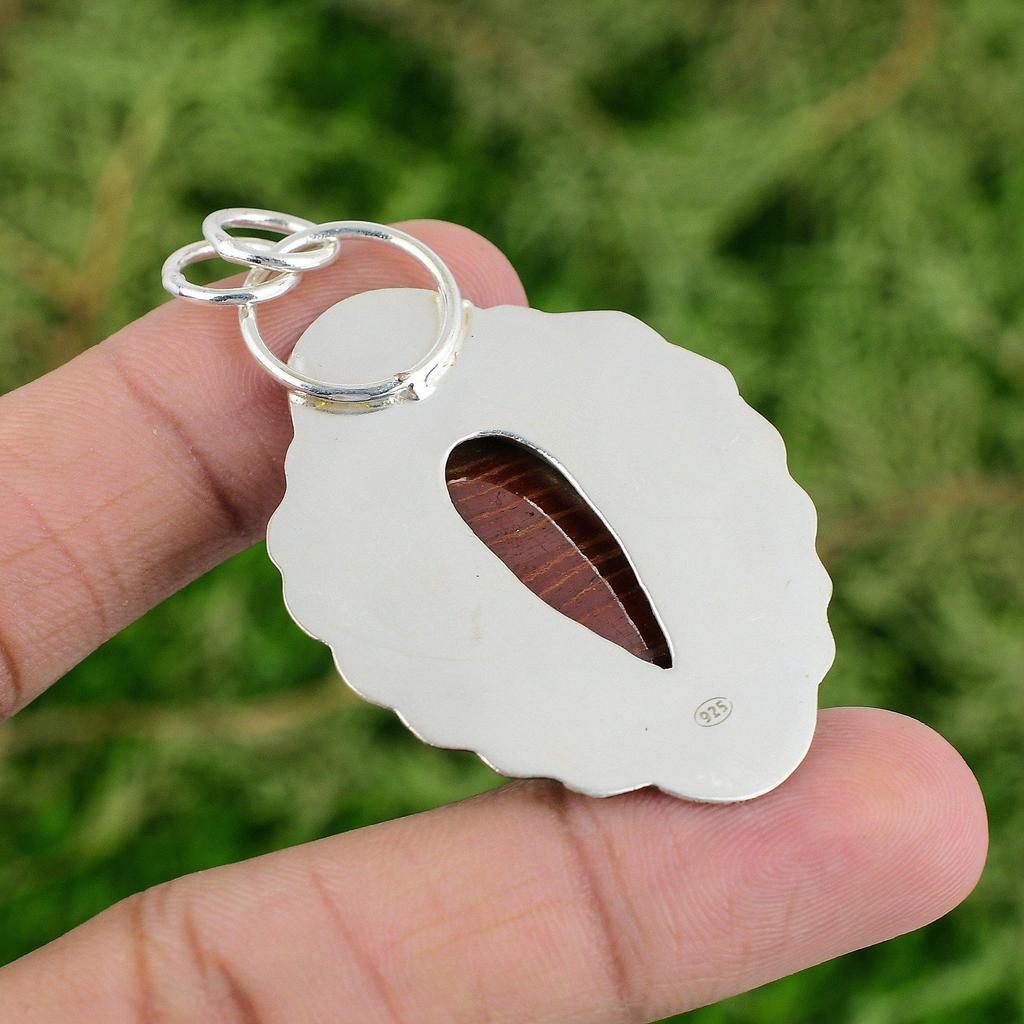 Daughters Day Sale 925 Silver Red Snakeskin Jasper Stone Art Deco Unique Pendant