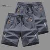 Мужские спортивные шорты, однотонные прямые эластичные шорты на талии, повседневная одежда больших размеров, карманы на молнии в стиле ретро, ​​тонкие летние шорты до колена, мужская одежда