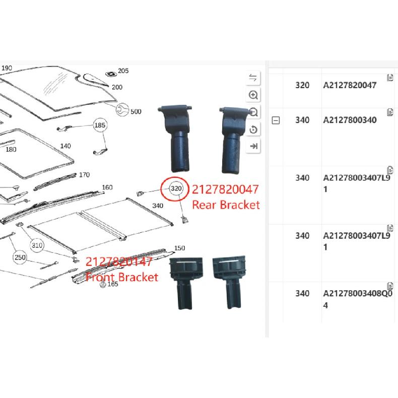 A2127820047 for Mercedes Benz E W212 ML W166 panoramic sunroof sunshade sliding bracket A2127820147