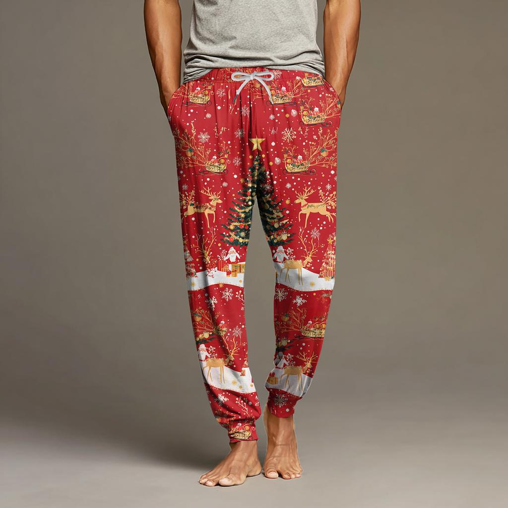 Мужские повседневные брюки с карманами на кулиске и манжетами, домашние брюки для сна