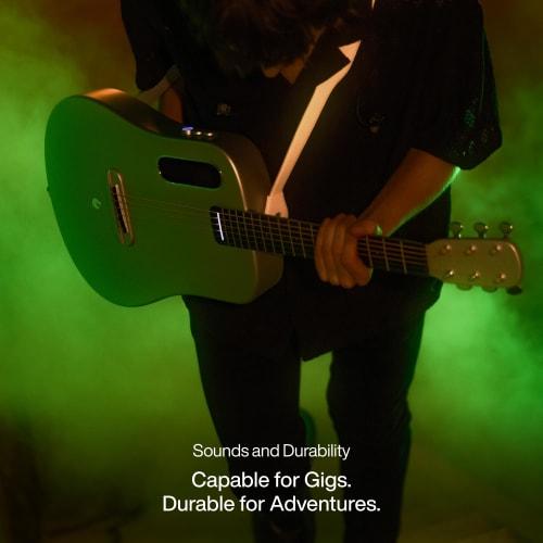 LAVA ME AIR Portable Carbon Fiber Acoustic-Electric Guitar. Beginner's Travel Guitar with Onboard Effects and Magnetic Pickup. Silver.