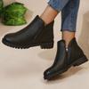 European andAmerican Foreign Trade Low-heeled Round-head Short Martin Boots Women's Autumn New Large-size British-style Thin Side Zipper Leather Boots