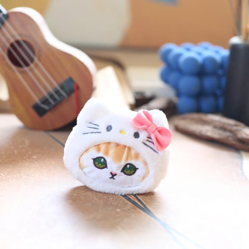 Charming Shark Cat Plush Keychain Coin Purse Fluffy Stuffed Animal Bag Accessory