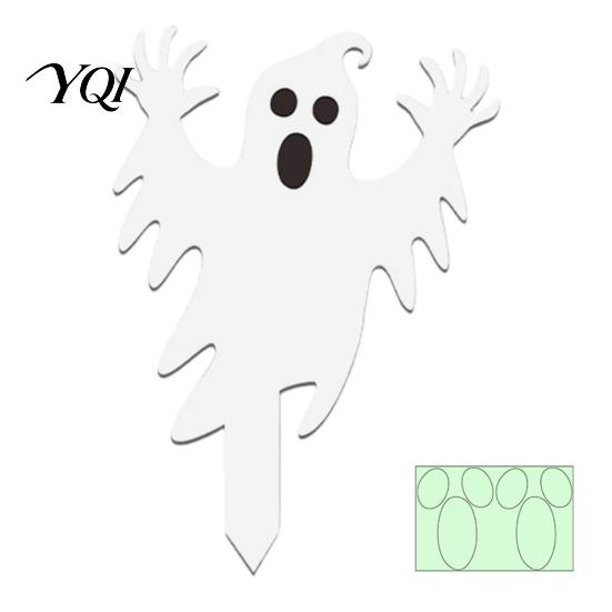 Fluorescent Outdoor Decor Halloween Ghost Garden Stake, Spooky Glow-in-The-Dark Yard Sign, Pumpkin Reusable Art Scarecrow Acrylic Decoration for Lawn