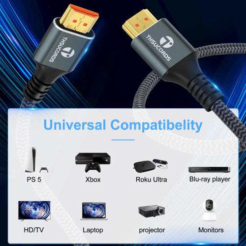 Thsucords 8K 4K HDMI Cable 2.1 3M 2pcs High Speed ??Braided HDMI 2.1 Cord 8K@60Hz 4K@120Hz 144Hz 48Gbps Compatible with Roku TV/PS5/HDTV/Blu-ray Quali