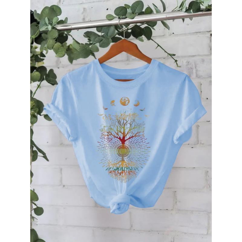 Футболка из чистого хлопка с круглым вырезом и принтом, летние футболки с короткими рукавами для женщин