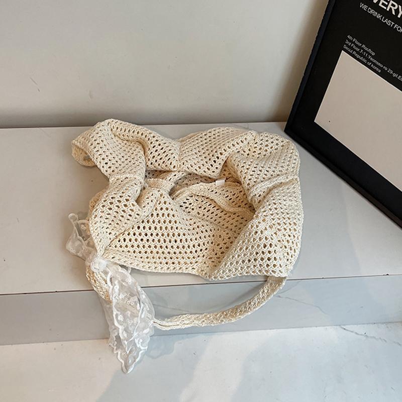 Yogodlns Women Hollow Out Crochet Tote Bag Fashion Knitted Bag Large Capacity Scarf Decor Handbag Female Summer Beach Solid Color Woven Shoulder Bag