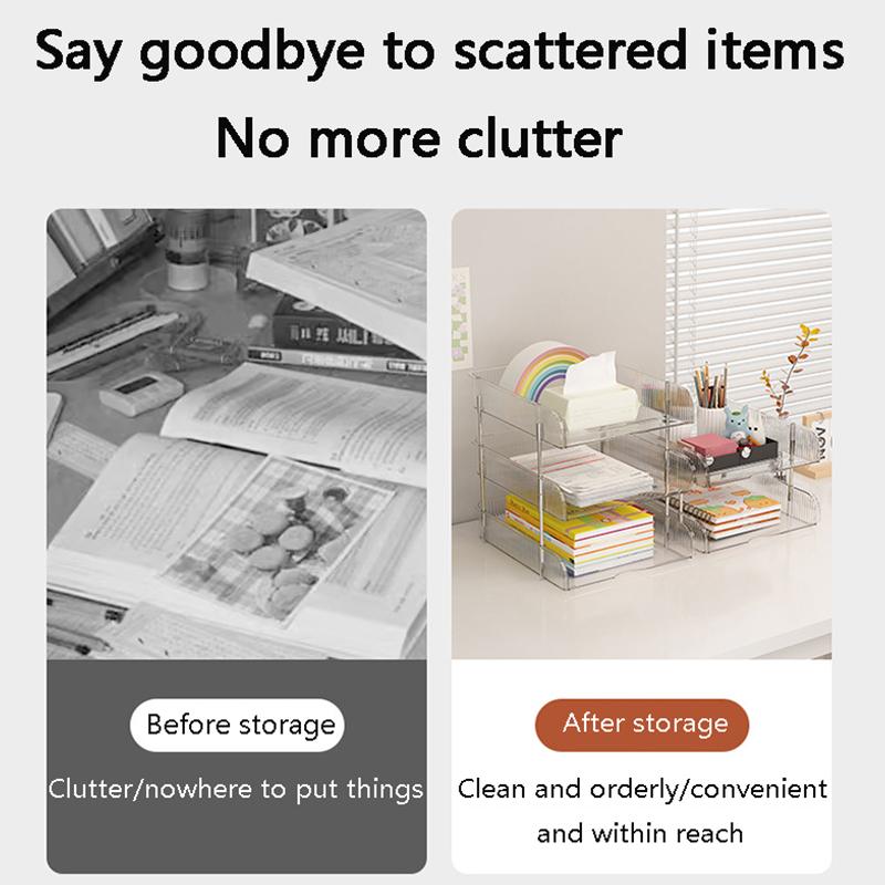 Plastic Desk Organizer, Waterproof Rectangular Office Storage File Box with Detachable Design for Documents and Supplies