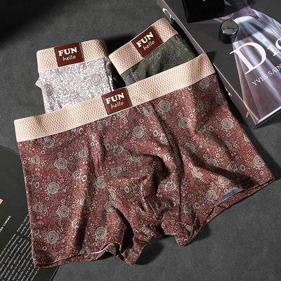 Мужские классические хлопковые боксеры-брифы с цветочным принтом - Антибактериальные, Дышащие, Удобные трусы