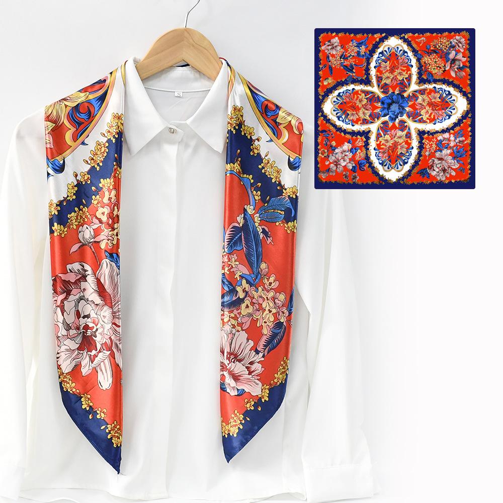 91CM large square scarf women's gift spring and autumn sunscreen silk scarf Suzhou and Hangzhou trend satin large square scarf shawl wholesale