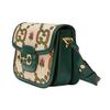Gucci Horsebit 1955 GG Print Canvas Shoulder Crossbody Bag With Green Leather Trim For Women Daily Use