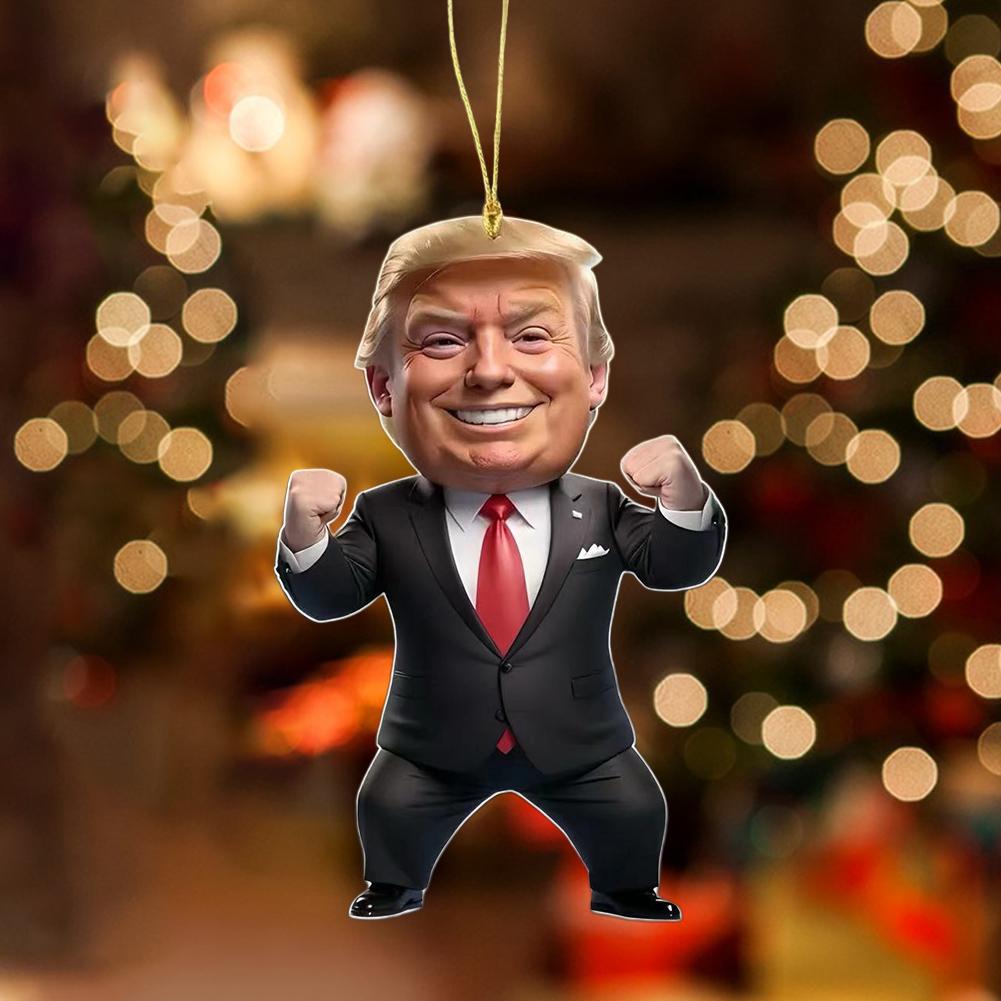1 шт. Акриловое рождественское украшение в стиле Трампа, подвесное украшение для автомобиля и дерева, идеальный праздничный подарок, забавный мультяшный кулон
