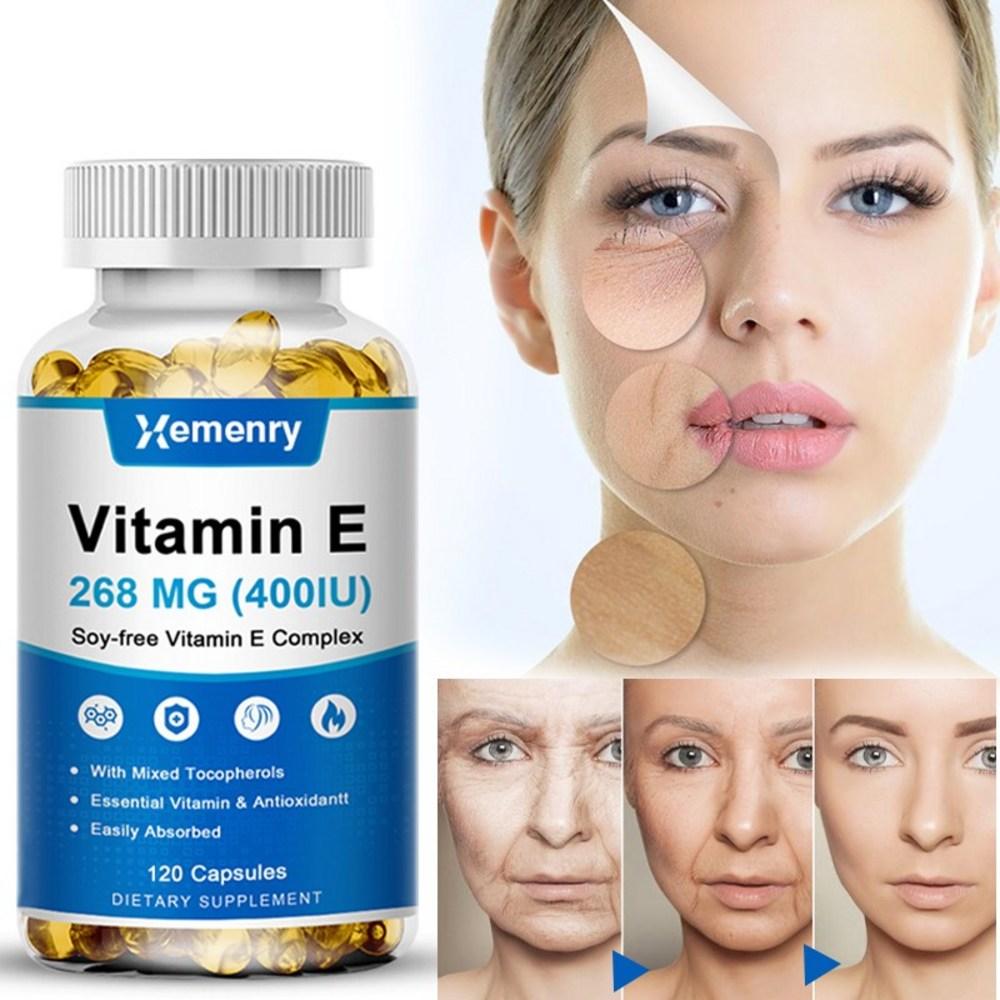 Vitamin E Capsules 400iu for Hair Growth, Food Supplement, Antioxidant for Dry Face and Skin Aging, Boosts Immune System, 1 pcs (30 Tablets)