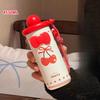 Милая термальная бутылка для воды с вишнями, соломинкой, наклейкой-бантом, термокружка из нержавеющей стали для горячих и холодных напитков, кофе, чая, 550 мл, термостакан