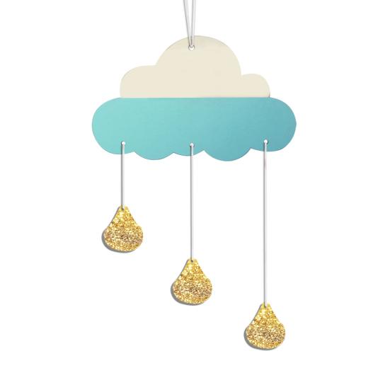 Nordic Style Wooden Hanging Decoration Cloud Glitter Water Drop Kids Room Decor