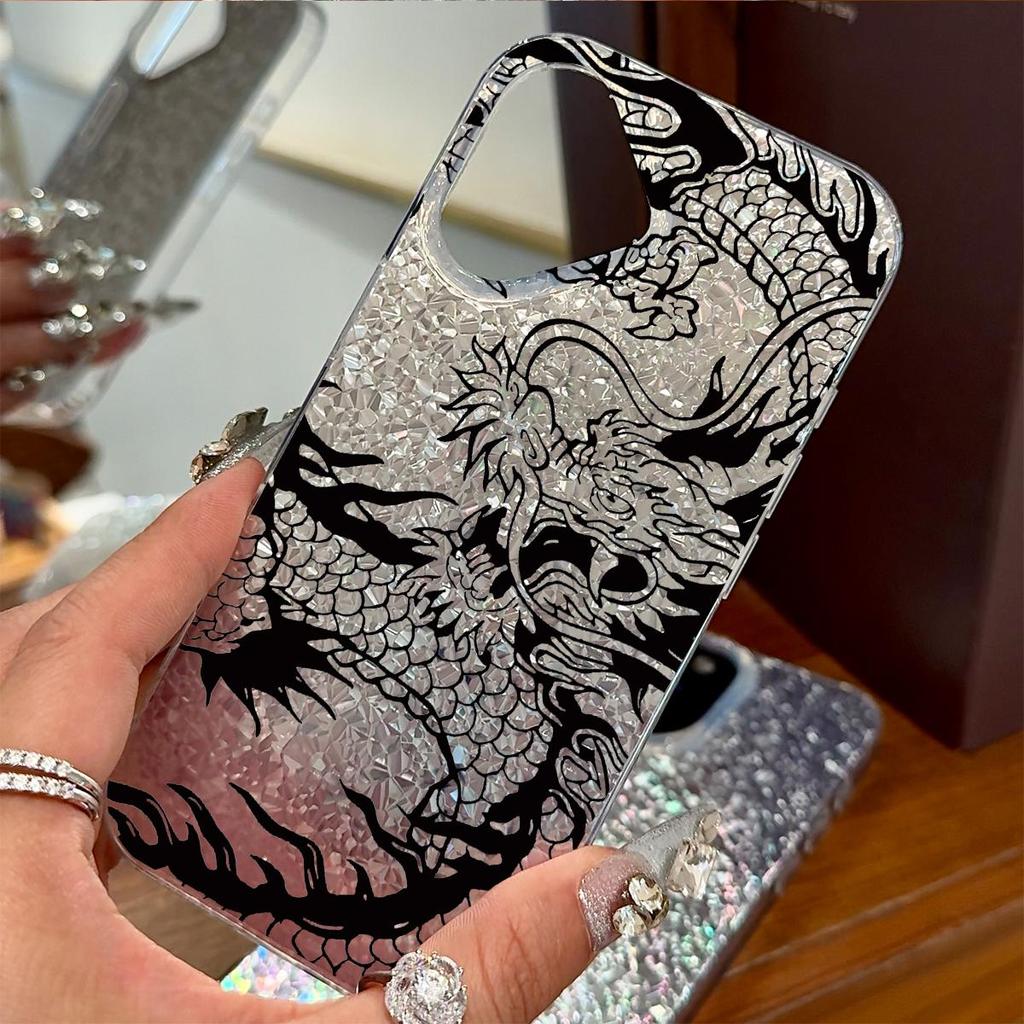 Акриловая задняя панель и ТПУ бампер для iphone Air 18 Pro Max 12 13 14 XR 11 16 Plus 15 17 Pro XS Max Черный - Белый Дракон Дизайн hone Чехол Ударопрочная крышка