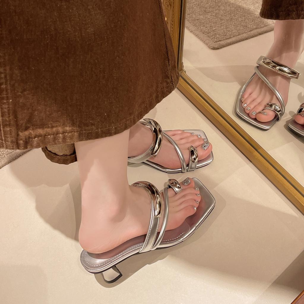 Summer New Casual and Comfortable Sexy Sandals Anti Slip and Wear-resistant Solid Color Square Toe High-heeled Sandals for Women