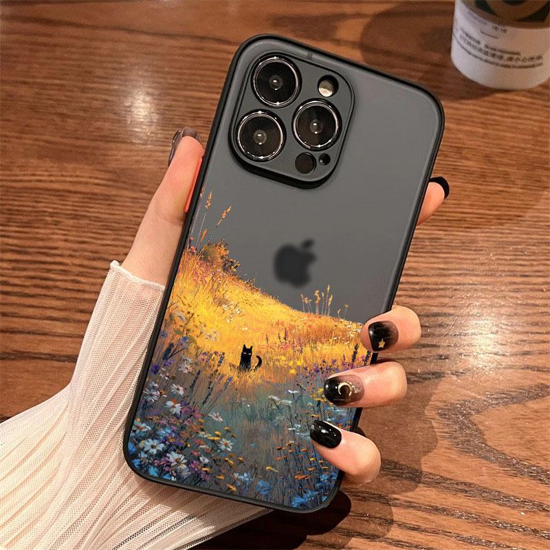 Черный кот Пейзаж Чехол для телефона Для iPhone 16 17 Pro Max 15 14 Pro Max Plus 13 12 Mini 11 Pro Max Мультяшный Ударопрочный Задние крышки