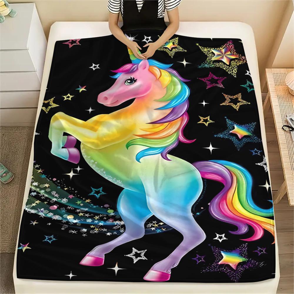 1Pc Uni-horse Print Flannel Blanket, High quality Comfortable for All Seasons, Home Decor, Warmth and Comfort, Perfect for Christmas Gifts