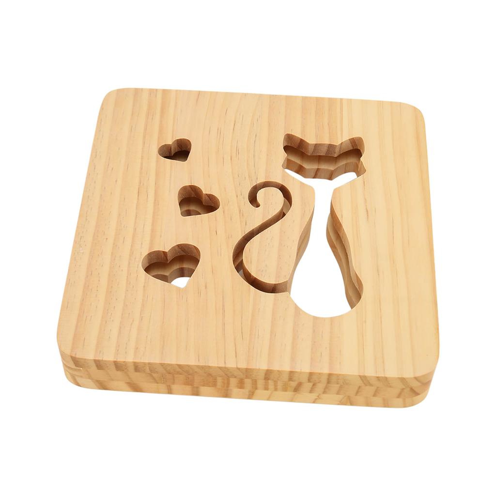 Ночной светильник с рисунком кошачьего сердца спереди и сзади, полая деревянная 3D светодиодная лампа для спальни и ресторана