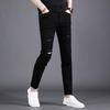 New 2024 Men's Slim-Fit Skinny Nine-Point Black Ripped Jeans for Spring/Summer.