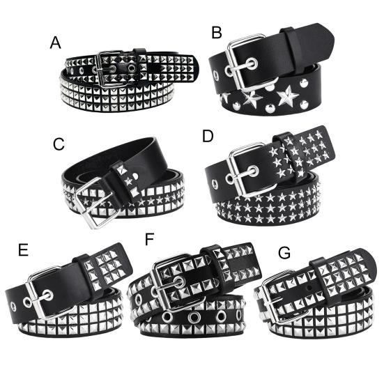 Ремень с заклепками в стиле панк-рок Ремень с заклепками Ремень с люверсами Квадратные заклепки Пирамидальные металлические вставки Регулируемые ремни Ремень из искусственной кожи
