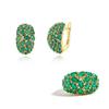 Luxury Noble Multi-gem Natural Green Agate Ring Earrings Set Light Luxury Gorgeous Women Anniversary & Banquet & Birthday Gift