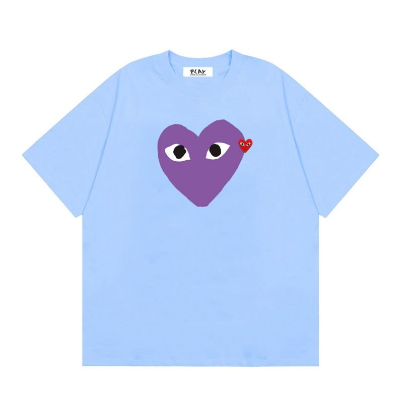 Cotton Short Sleeve T-Shirt With Heart Embroidery Couples Loose Fit Unisex Streetwear Tee