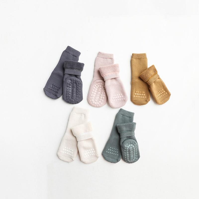 Thickened Kids Floor Socks Toddler Baby Boys Girls Pure Color Warm Non-Slip Socks Newborn Casual Cotton Socks 0-3 Y Winter New