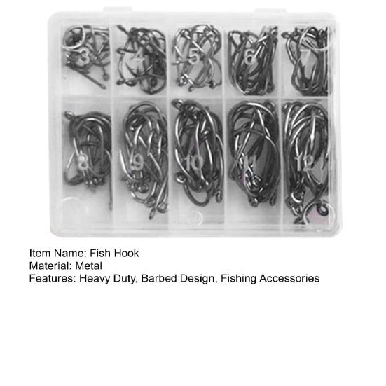 200Pcs/Box Metal Fishhook 10 Sizes Heavy Duty Barbed Fishing Hook Freshwater Saltwater Bass Trout Walleye Fishing Accessories