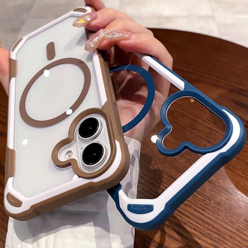 Двухцветный магнитный чехол для iPhone 17, подходит для Apple 16 Pro, Защита от падений, Совместим с iPhone 12, 13, 14, 15, Прозрачный дизайн.