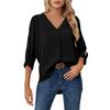 Solid Color Fashionable Chiffon Shirt Women's V-Neck Long-Sleeved Casual Top
