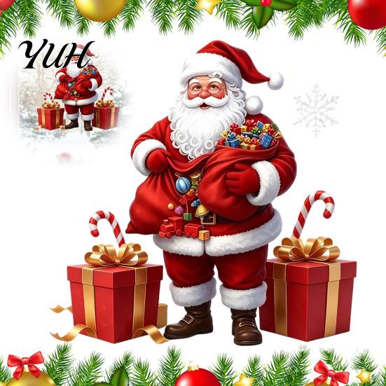 Seasonal Door Decorations Santa Claus Window Static Sticker, Reusable Waterproof PVC Christmas Decal, Decorative Holiday Murals HD Printing Clings for