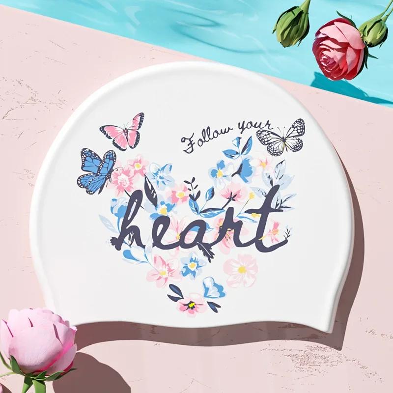 Печатные шапочки для плавания для женщин, большой размер, удобная силиконовая шапочка для плавания, длинные волосы, защита ушей, шапочка для плавания, аксессуары для бассейна