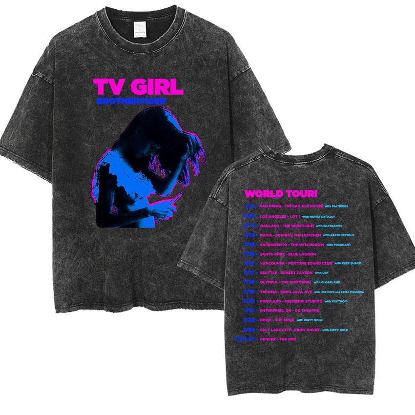 Стирка Винтажные Футболки TV Girl Кто На самом Деле Заботится Футболка Любители Рок Футболка Мужчины Женщины Классический Ретро Инди Рок Оверсайз Футболка