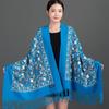Handmade Korean Red Embroidered Scarf with Silver Leaf and Floral Design - Warm Autumn and Winter Shawl for Women