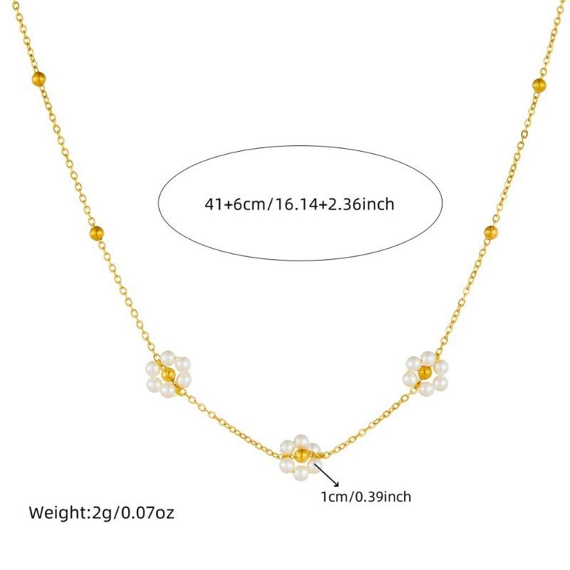 Pearl Flower Jewelry Set For Women Gold Plated Stainless Steel Necklace Bracelet Earrings