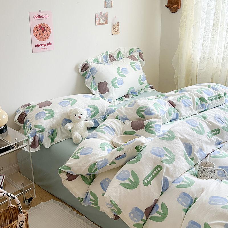 Комплект постельного белья Ins Girl с рисунком в виде вишневого сердца, двухслойный комплект из четырех предметов из розового яна, простая простыня из хлопка