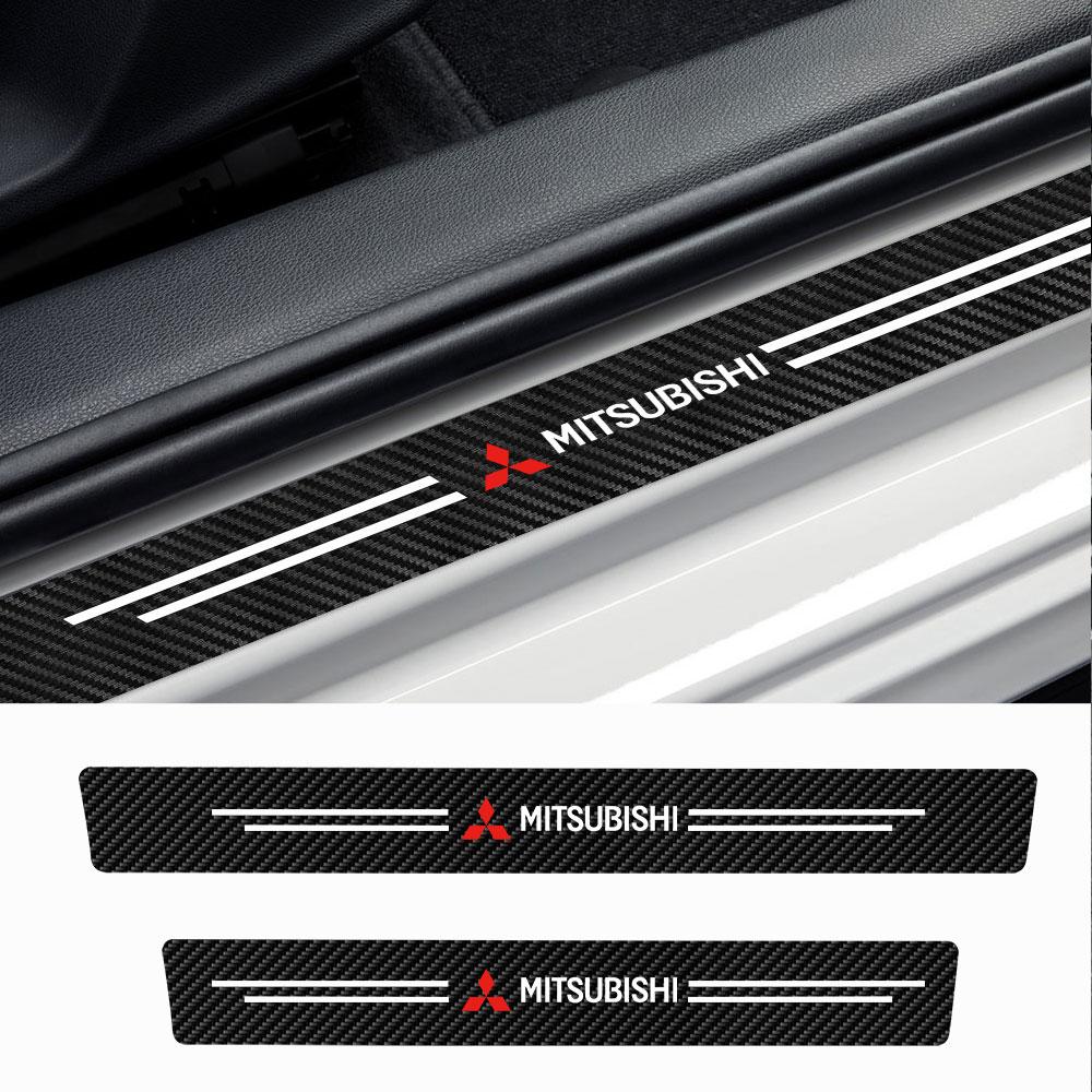 4Pcs Car Carbon Fiber  Door Threshold Protector Decal Auto Accessories For Mitsubishi 9 Ralliart X EX L200 Colt Outlander Pajero