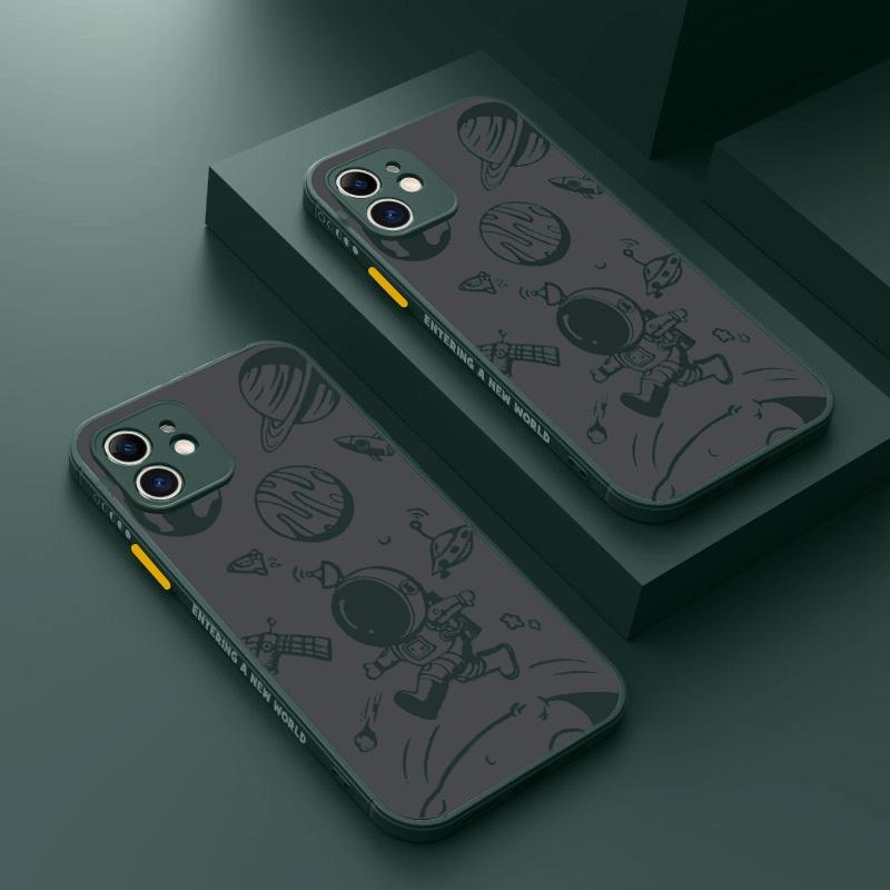 Роскошный матовый мультяшный противоударный чехол для телефона с космонавтом для iPhone 13-17