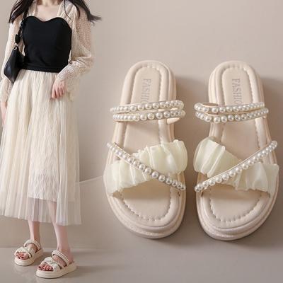 Простые модные женские босоножки на платформе с жемчугом, летние, новые, римские пляжные женские тапочки, прилив P723